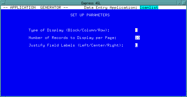 Figure 3-5 SET UP PARAMETERS