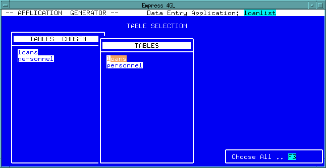 Figure 3-9 Tables chosen