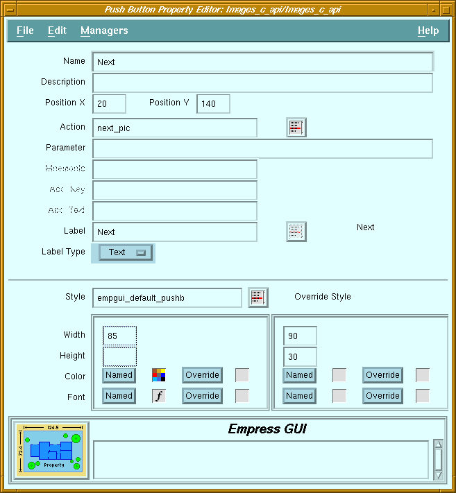 Figure 5-13 Push Button Property Editor