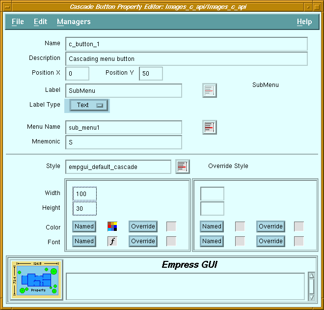 Figure 5-5 Cascade Button Property Editor